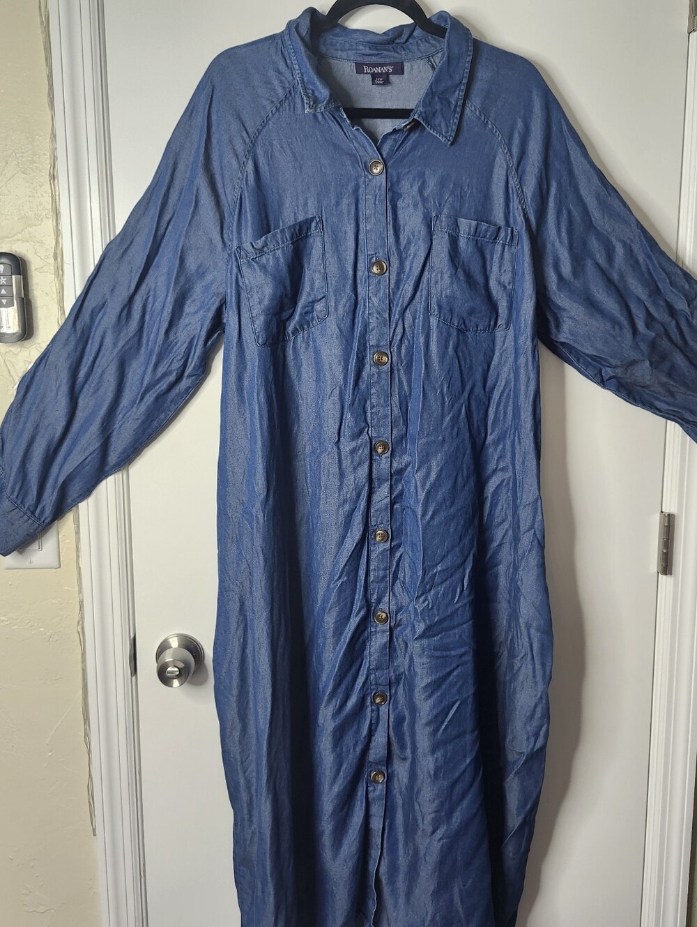 Roamans Women's 24W Denim Chambray Maxi Dress Lyocell Y2K Western Cowgirl Boho - Picture 1 of 10